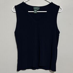 Vtg Lauren Ralph Lauren Women's Sleeveless Blouse Rayon Navy Blue (Sz M)